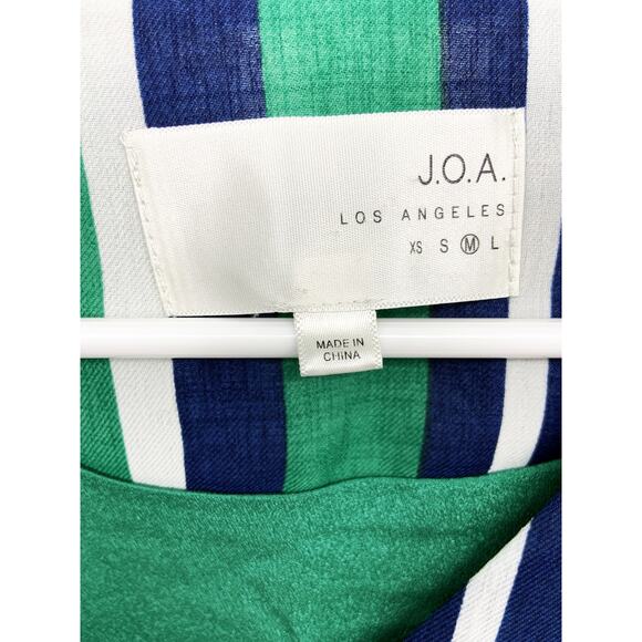 JOA Los Angeles Blouse Top Long Balloon Sleeve Green Striped Size M - Picture 2 of 4